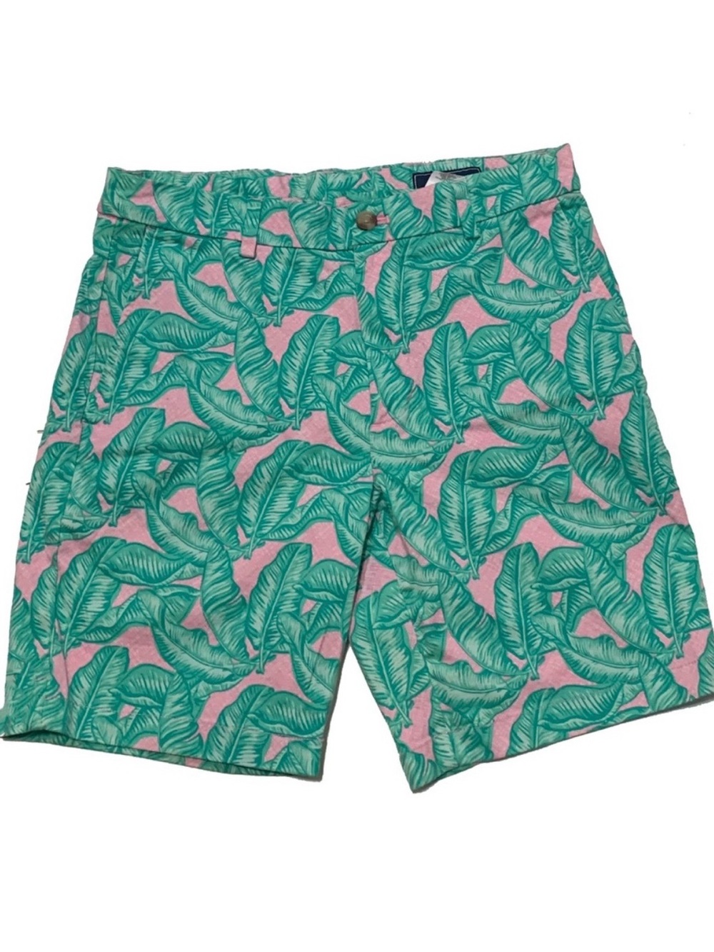 Vineyard Vines Pink & Green Tropical Leaf Hybrid Shorts